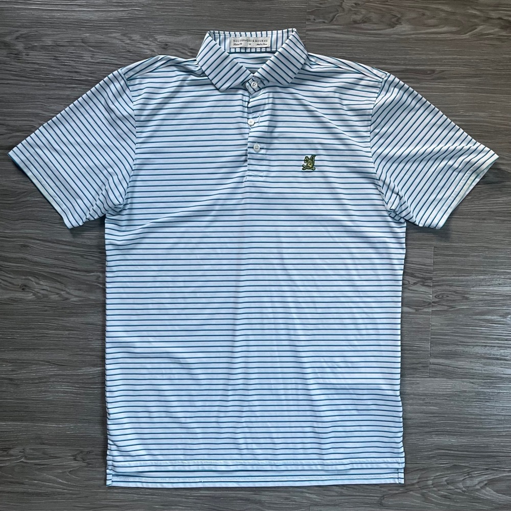 Holderness & Bourne The Sutton Golf Polo Mens Medium Blue Striped HB2003.677